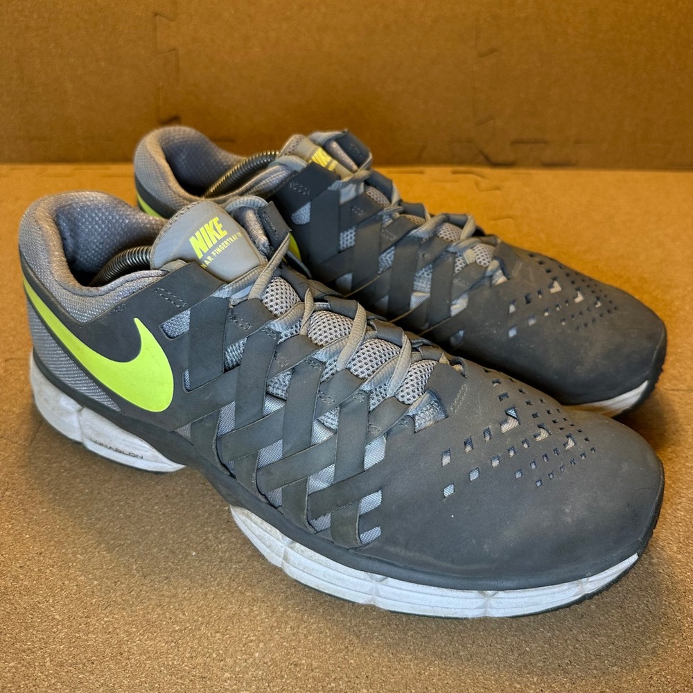 Nike Lunar Fingertrap TR Mens 11.5 Grey Volt Training Shoes 898066-002 Woven Low